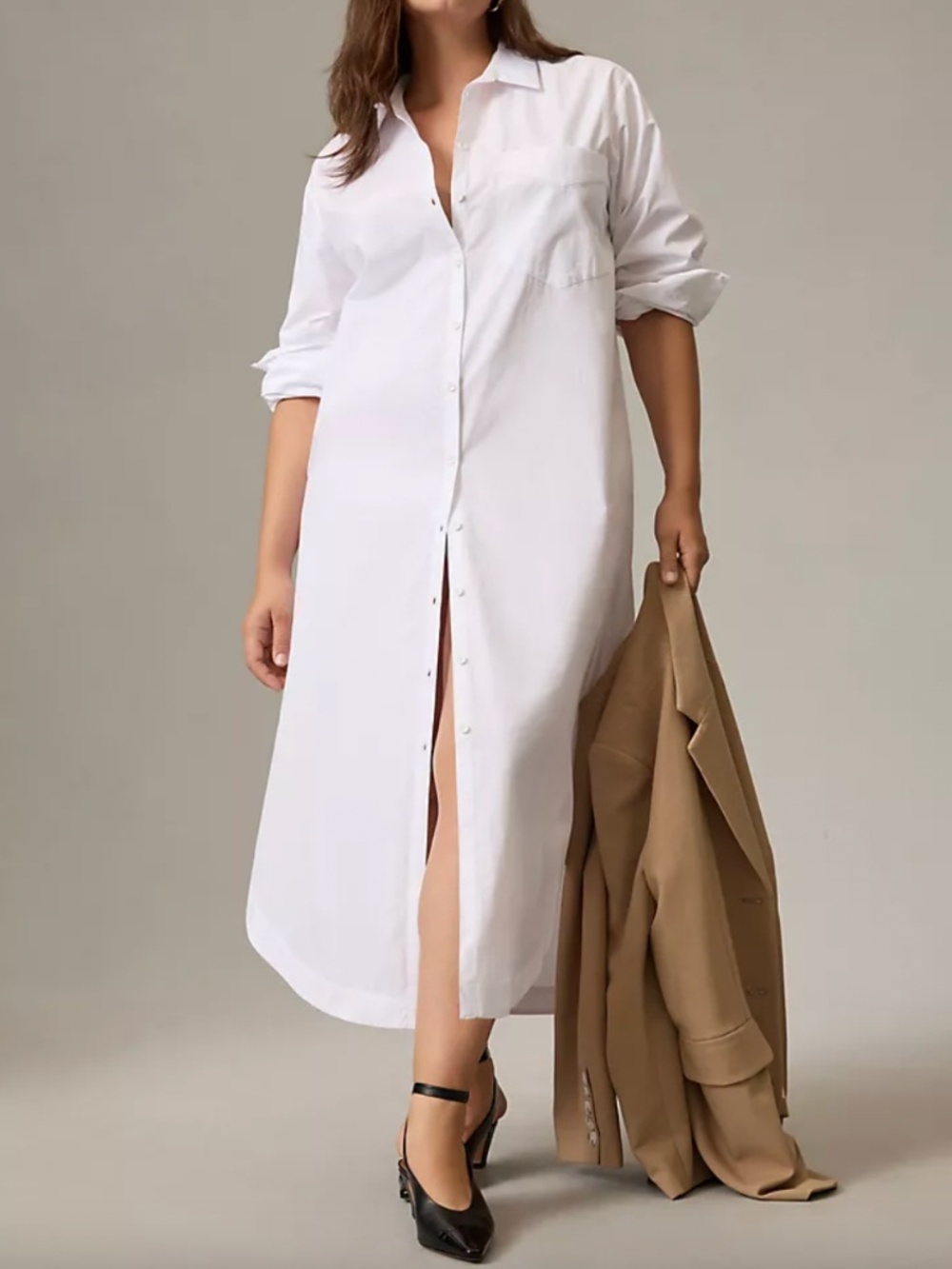 Anthropologie Maeve Soren Shirt Dress Button Front White Cotton Size Medium